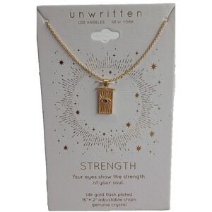 Unwritten Strength Necklace 14K Gold Flash‎ Plated Evil Eye Pendant 16"+2" New